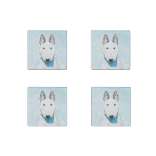 Bull Terrier Painting - Cute Original Dog Art Stone Magnet