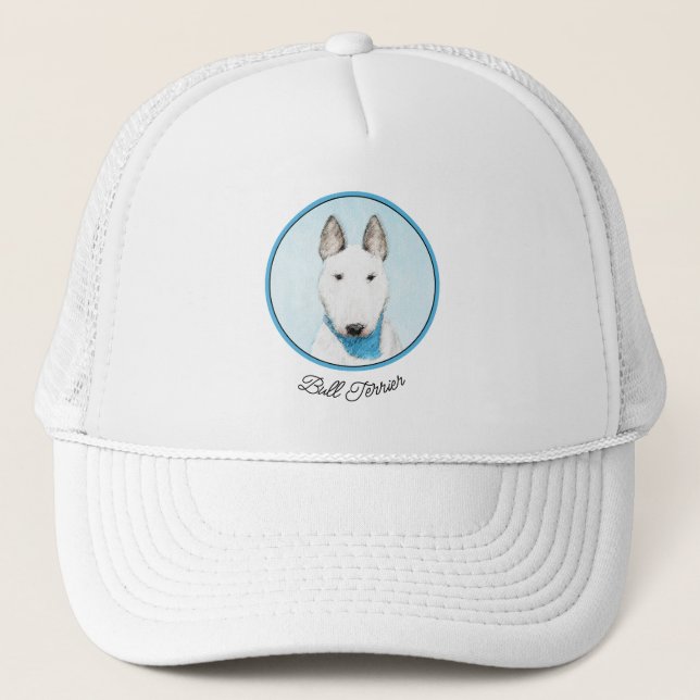Bull Terrier Painting - Cute Original Dog Art Trucker Hat (Front)