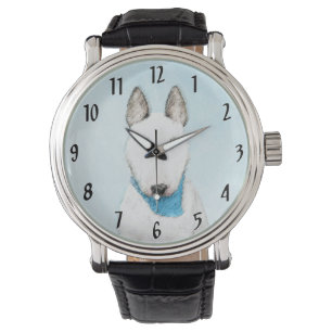Bull Terrier Painting - Cute Original Dog Art Watch