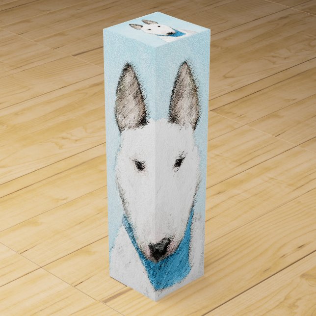 Bull Terrier Painting - Cute Original Dog Art Wine Box (Front)