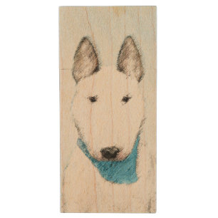 Bull Terrier Painting - Cute Original Dog Art Wood USB Flash Drive