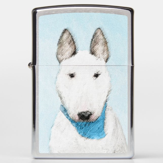 Bull Terrier Painting - Cute Original Dog Art Zippo Lighter (Front)