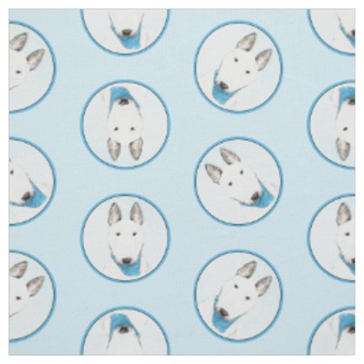 Bull Terrier Painting White English Cute Dog Art Fabric