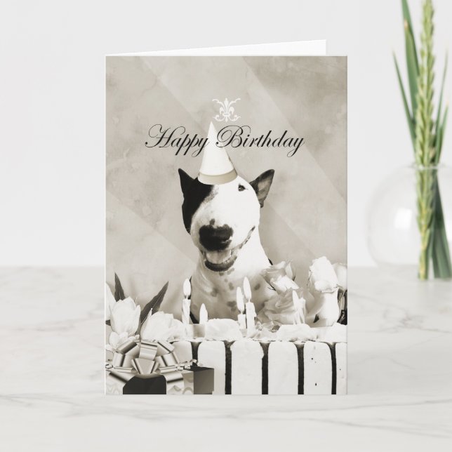 Bull Terrier Photo Card "Happy Birthday" (Front)