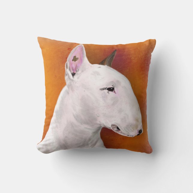 Bull Terrier Pillow on Orange Background (Front)