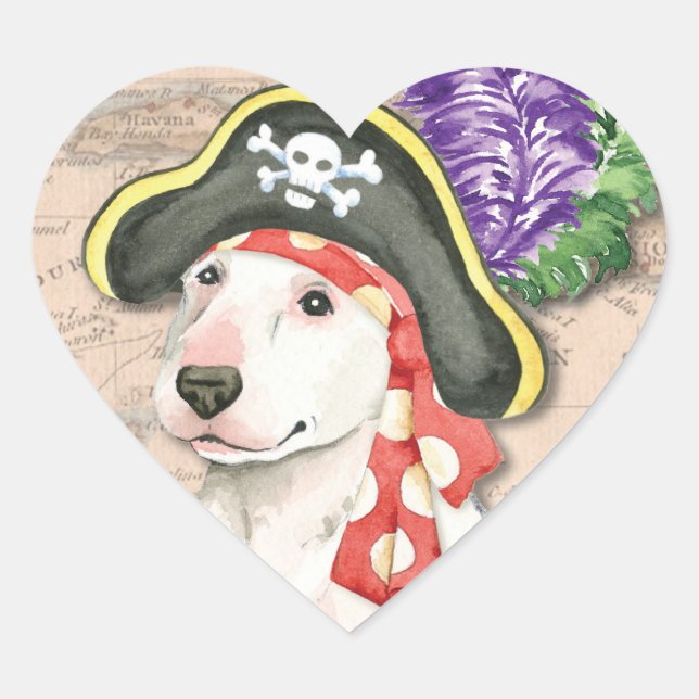 Bull Terrier Pirate Heart Sticker (Front)