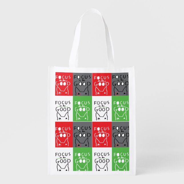 Bull Terrier Pop Art Focus on the GOOD inspiration Grocery Bag (Front)