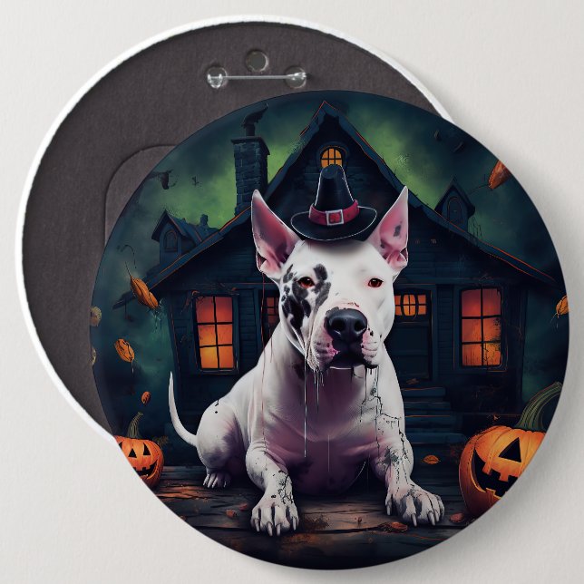 Bull Terrier Pumpkins Halloween Scary Button (Front & Back)