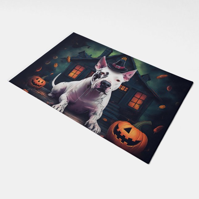 Bull Terrier Pumpkins Halloween Scary Doormat (Angled)