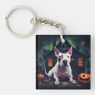 Bull Terrier Pumpkins Halloween Scary Keychain