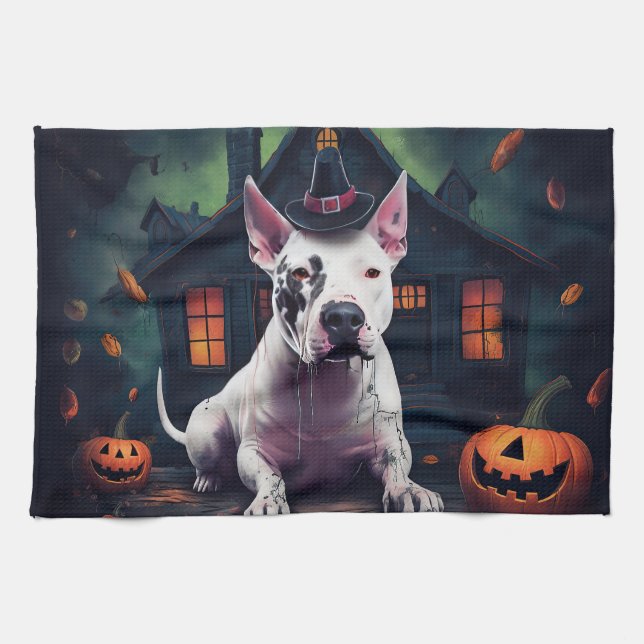 Bull Terrier Pumpkins Halloween Scary Kitchen Towel (Horizontal)