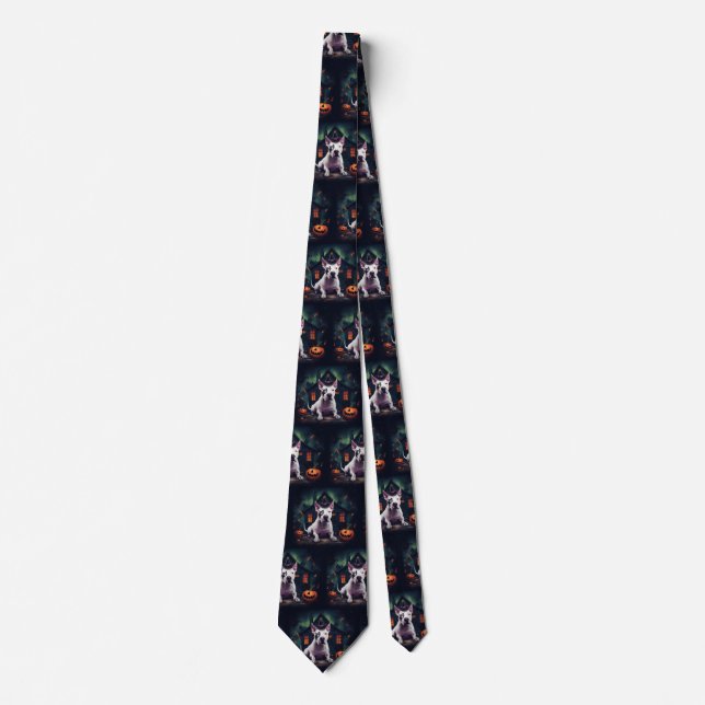 Bull Terrier Pumpkins Halloween Scary Neck Tie (Front)