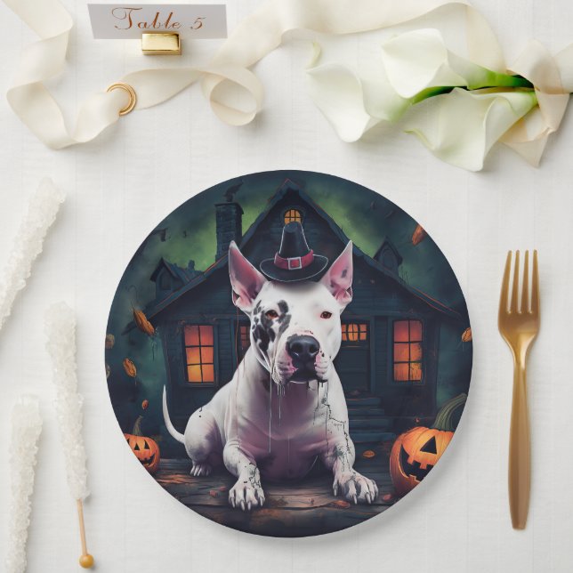 Bull Terrier Pumpkins Halloween Scary Paper Plates (Wedding)