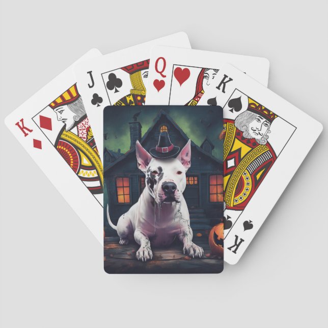 Bull Terrier Pumpkins Halloween Scary Poker Cards (Back)