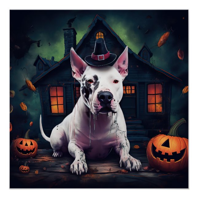Bull Terrier Pumpkins Halloween Scary Poster (Front)