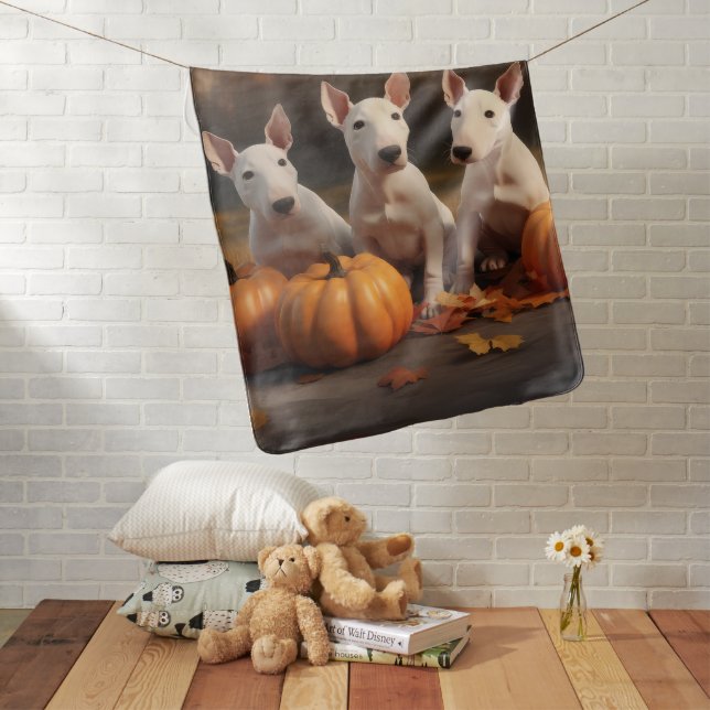 Bull Terrier Puppy Autumn Delight Pumpkin Baby Blanket (In Situ)