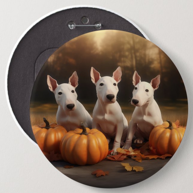 Bull Terrier Puppy Autumn Delight Pumpkin Button (Front & Back)