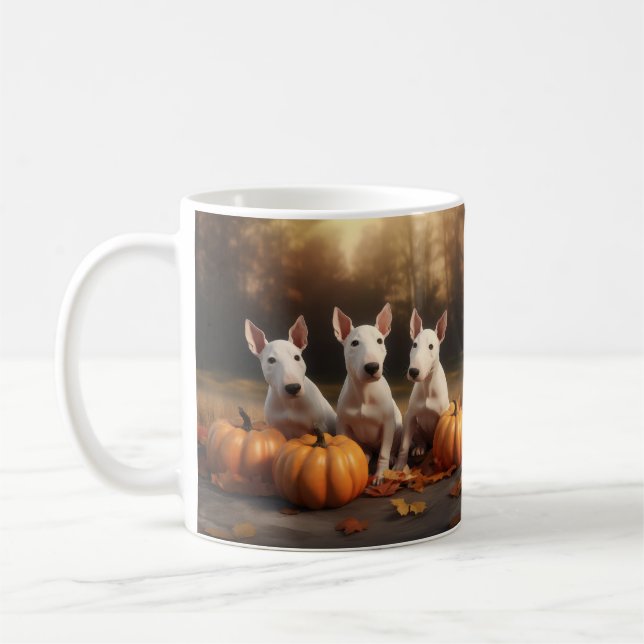 Bull Terrier Puppy Autumn Delight Pumpkin Coffee Mug (Left)