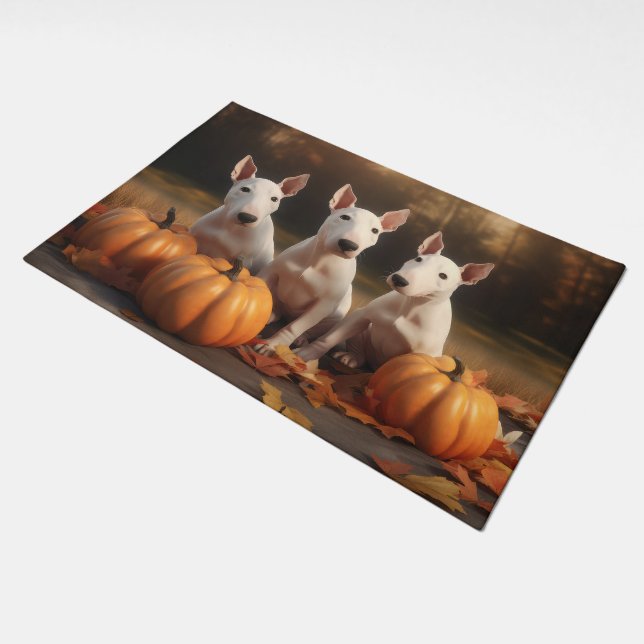 Bull Terrier Puppy Autumn Delight Pumpkin Doormat (Angled)