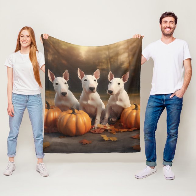 Bull Terrier Puppy Autumn Delight Pumpkin Fleece Blanket (In Situ)