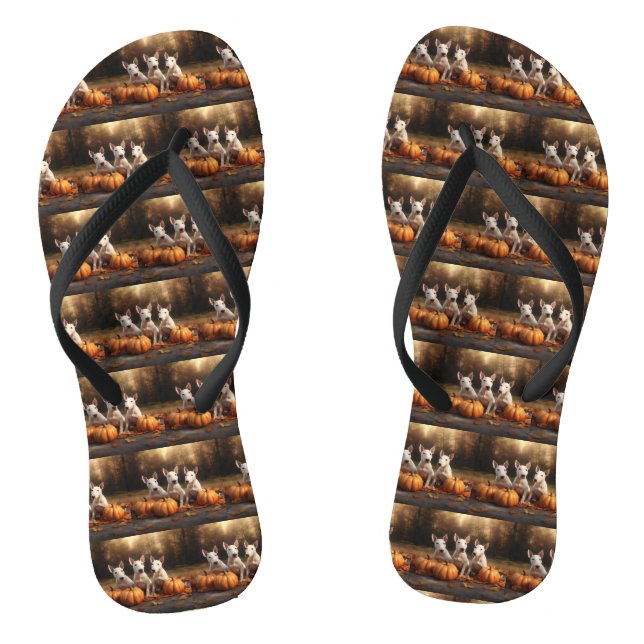 Bull Terrier Puppy Autumn Delight Pumpkin Flip Flops (Footbed)