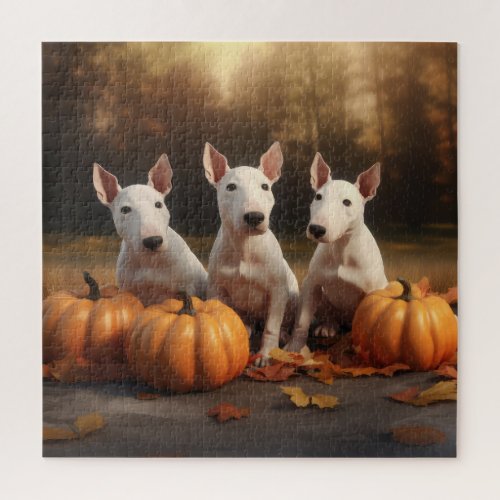 Bull Terrier Puppy Autumn Delight Pumpkin Jigsaw Puzzle