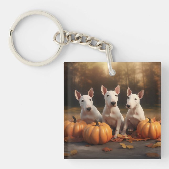 Bull Terrier Puppy Autumn Delight Pumpkin Keychain (Front)