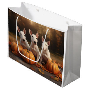 Bull Terrier Puppy Autumn Delight Pumpkin Large Gift Bag