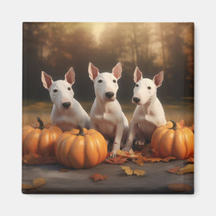 Bull Terrier Puppy Autumn Delight Pumpkin Magnet