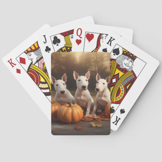 Bull Terrier Puppy Autumn Delight Pumpkin Poker Cards (Back)