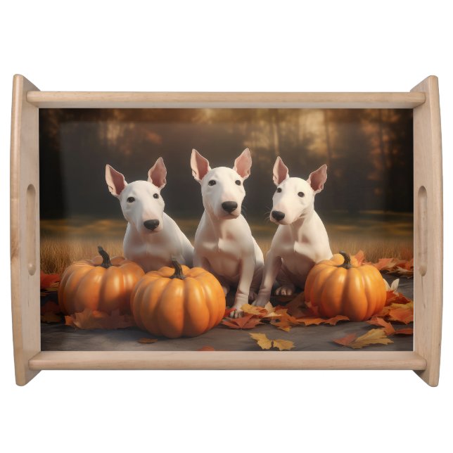 Bull Terrier Puppy Autumn Delight Pumpkin Serving Tray (Front)