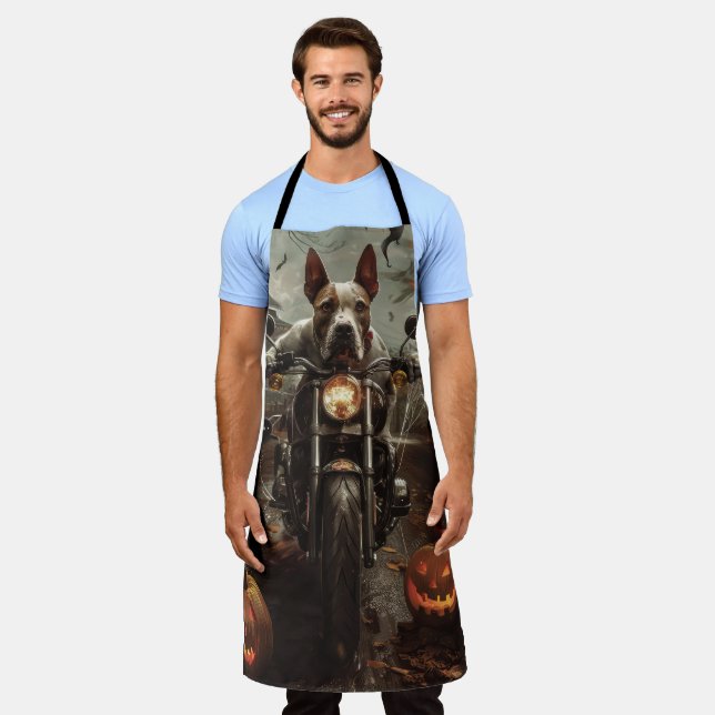 Bull Terrier Riding Motorcycle Halloween Scary Apron (Worn)