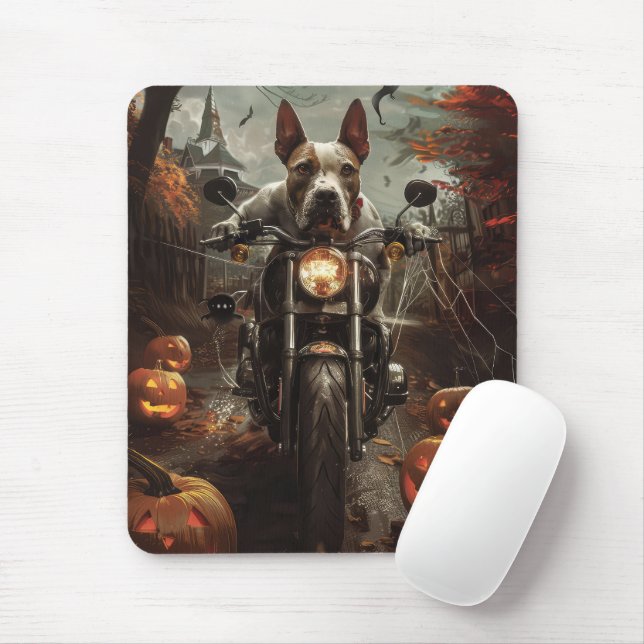 Bull Terrier Riding Motorcycle Halloween Scary Mouse Pad (With Mouse)