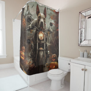 Bull Terrier Riding Motorcycle Halloween Scary Shower Curtain