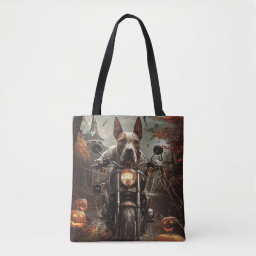 Bull Terrier Riding Motorcycle Halloween Scary Tote Bag