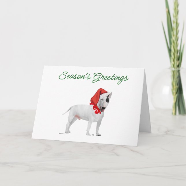 Bull Terrier Santa Holiday Card (Front)