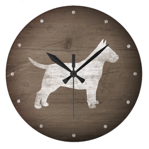 Bull Terrier Silhouette Rustic Style Large Clock