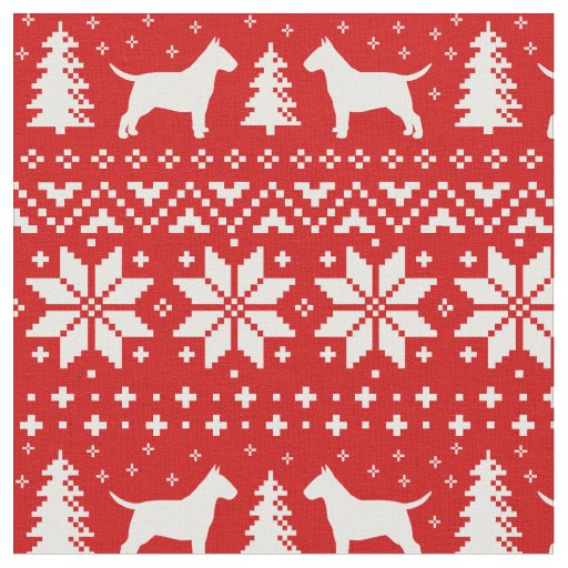 Bull Terrier Silhouettes Christmas Red and White Fabric