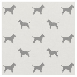 Bull Terrier Silhouettes Pattern Grey and White Fabric