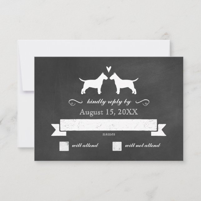 Bull Terrier Silhouettes Wedding Reply RSVP Card (Front)