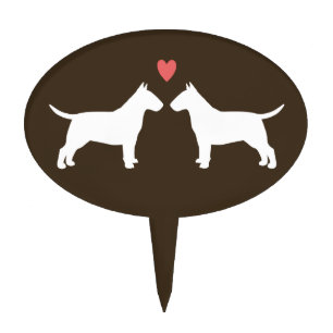 Bull Terrier Silhouettes with Heart Cake Topper