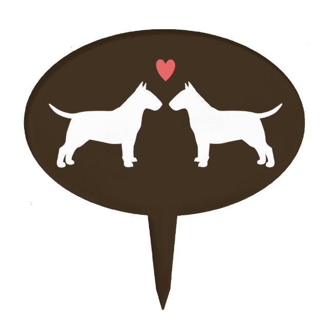 Bull Terrier Silhouettes with Heart Cake Topper (Front)
