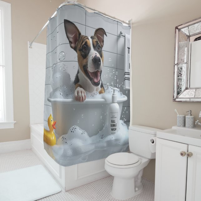 Bull Terrier Sloppy Sleepy Cute Funny  Shower Curtain (In Situ)