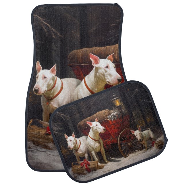 Bull Terrier Snowy Sleigh Christmas Decor  Car Floor Mat (Set)