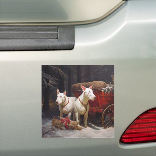 Bull Terrier Snowy Sleigh Christmas Decor Car Magnet