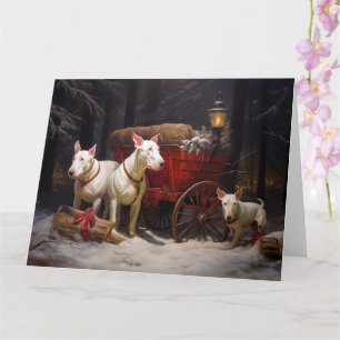 Bull Terrier Snowy Sleigh Christmas Decor Card
