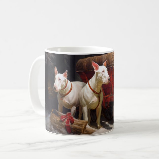 Bull Terrier Snowy Sleigh Christmas Decor Coffee Mug (Front Left)