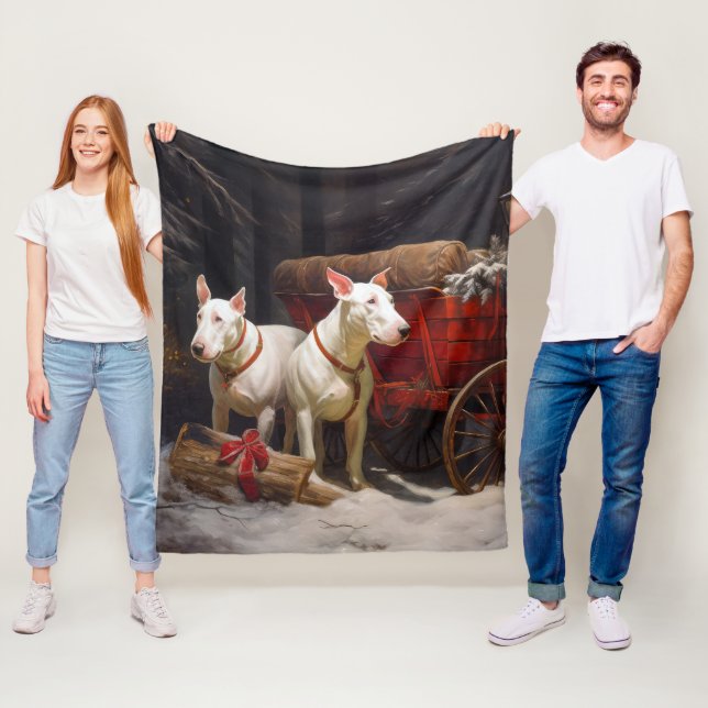Bull Terrier Snowy Sleigh Christmas Decor Fleece Blanket (In Situ)