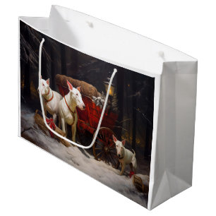 Bull Terrier Snowy Sleigh Christmas Decor Large Gift Bag