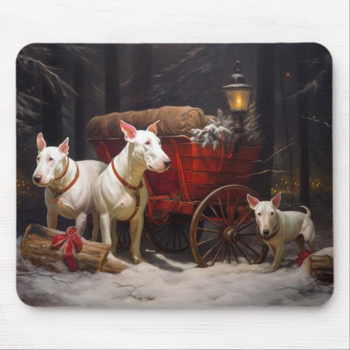 Bull Terrier Snowy Sleigh Christmas Decor Mouse Pad